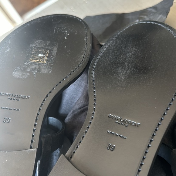 YSL Saint Laurent ysl black suede logo thong sandal flats silver sz 39 with box - Picture 8 of 9